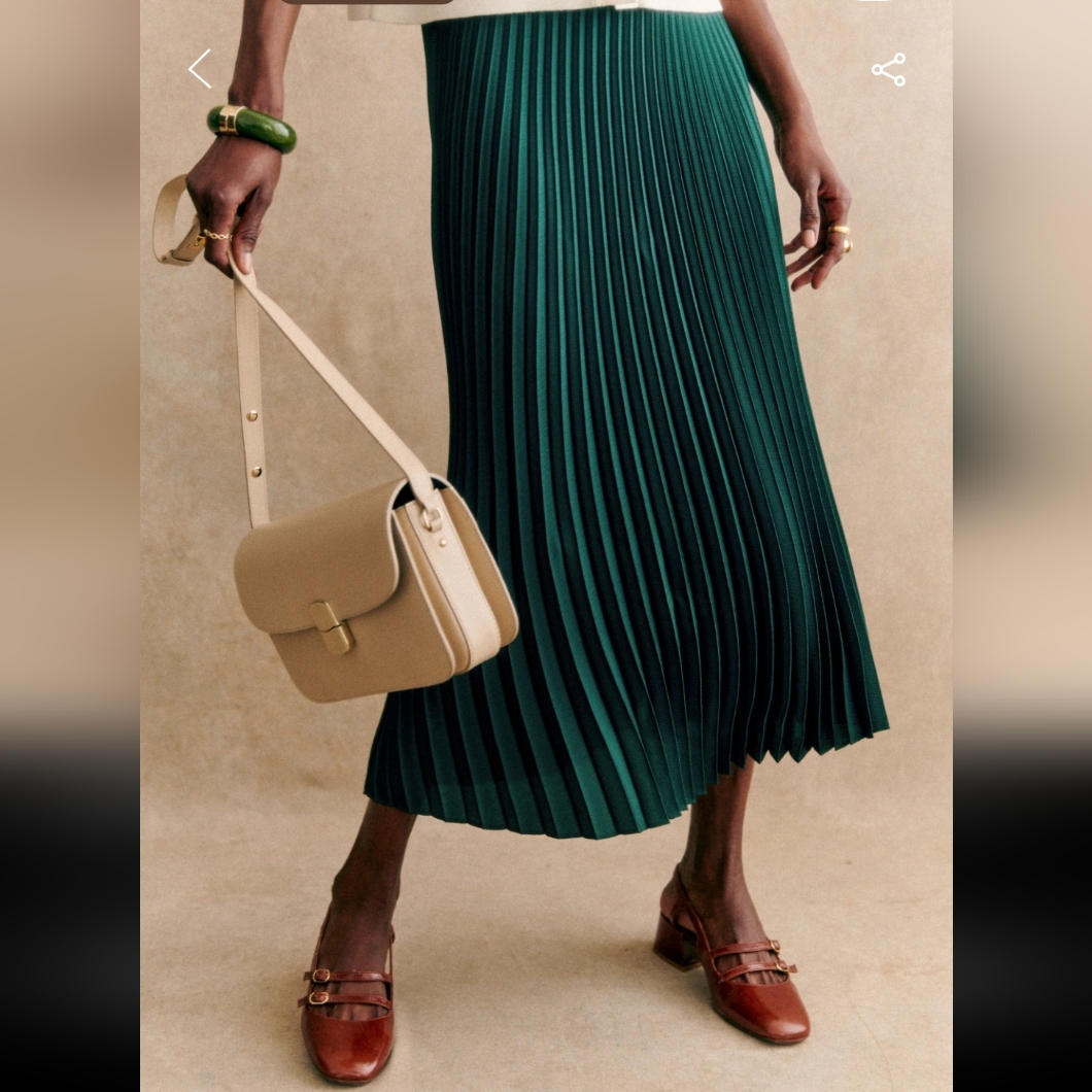 Sezane Dune Pleated Midi Skirt In Green